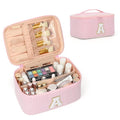OCHEAL Makeup Bag for Women, Monogram Cosmetic Bag with Brush Holder, Pink Travel Makeup Case Beauty Toiletry Bag Organizer Personalized Gifts for Girls Bridesmaid, Sister, Wife, Friends Initial A