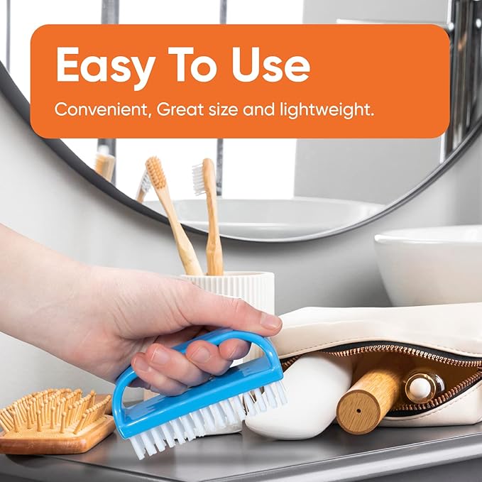 Superio Nail Scrubber Brush Nail Brush for Cleaning Fingernails Hand, and Toes, Small Scrub Brush Hand Scrubber Fingernail Brush Cleaner with Handle- Stiff Bristles, (3 Pack)