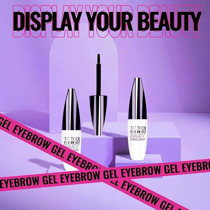 Easy Peel Off Eyebrow Gel, Tattoo Eyebrow Gel Easy Peel Off, Waterproof & Transfer-Proof Lasts Up to 3 Days Brow Color for Women, Create Fuller & Defined Looking Brows At-Home (02# Light Brown)