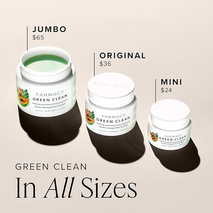 Farmacy Makeup Remover Cleansing Balm - Green Clean Waterproof Makeup Remover + Oil Based Cleanser - Gentle Exfoliating Double Cleanser - Melts From Balm to Milky Lather (12ml)