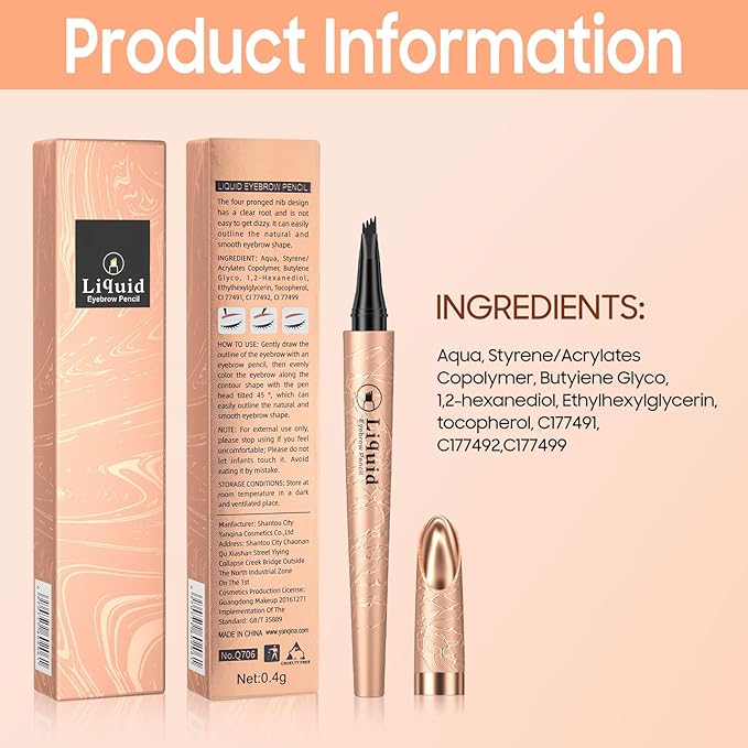 Eyebrow Pen - Upgraded 3D Liquid Eye Brow Microblading Pencil With Micro 4 Point Lift & Brow Pen Snatch, Long-Lasting Waterproof (Light Brown)