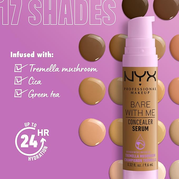 NYX PROFESSIONAL MAKEUP Bare With Me Concealer Serum, Concealer Makeup For Up To 24Hr Hydration - Medium