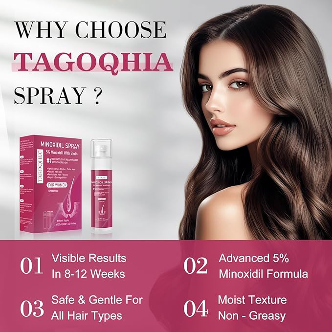 5% Minoxidil for Women Hair Regrowth Spray, hers hair regrowth treatment Infused with Biotin, Extra Strength Treatment to Combat Hair Loss and Thinning, 6 Bottles（100 Ml)
