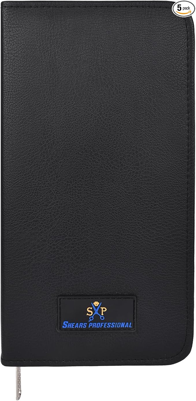 Leather 5 Scissor & Shear Storage Case for Hairstylist - Hairdresser -Scissor Holder Perfect for home-saloon use (Black)