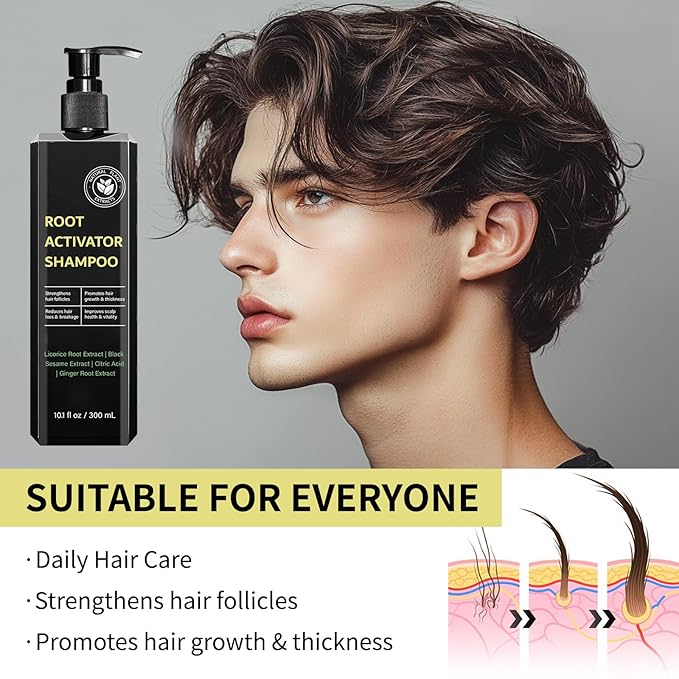 Root Activator Shampoo for Men & Women - Anti Hair Loss & Mens Hair Regrowth Shampoo with Natural Herbal Ingredients & Biotin - For Scalp Health & Cooling Sensation, 10.1 Fl Oz /300ml