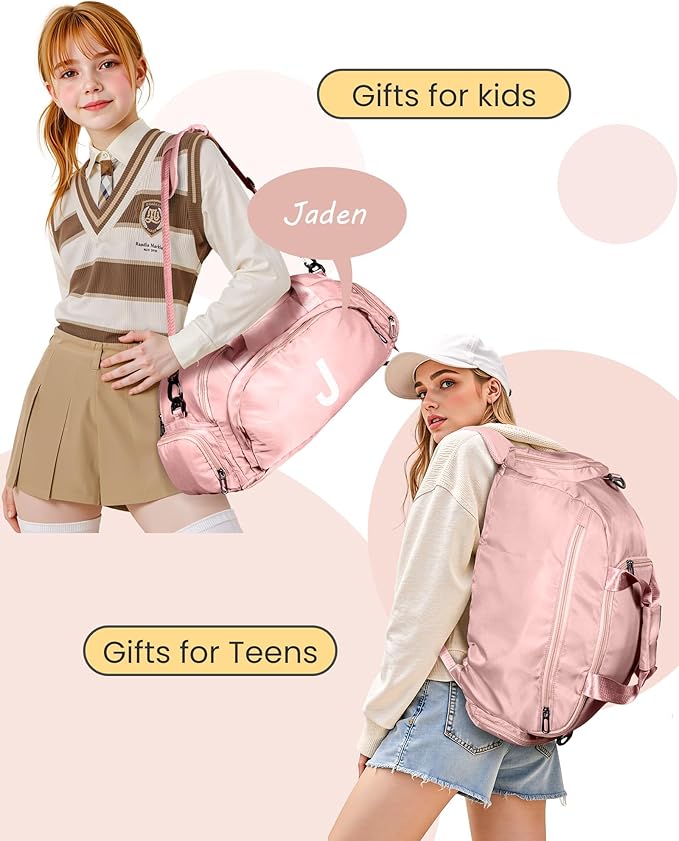 Gifts for Teenage Girls, Initial Gym Bags with Shoe Compartment, Dance Bag for Girls, Monogram Kid Overnight Bags, Ballet Sport Gymnastics Cheer Travel Duffle Tote (Letter K)
