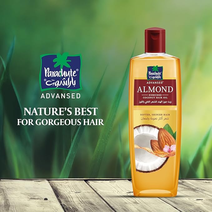 Parachute Advansed Almond Hair Oil with Coconut|For Soft & Silky Hair| Boosts Shine & Softness| No Parabens & Silicones| All Hair Types| 10.1 fl.oz