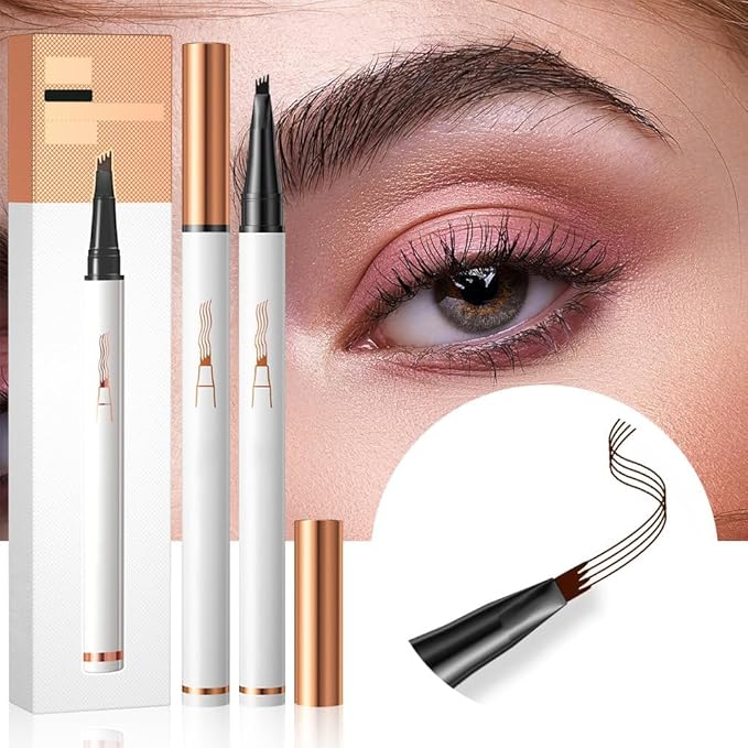 Eyebrow Pencil 4 Fork Tip 3D Microblading,2024 New Magic Eyebrow Pencil 4-Tip Eyebrow Pencil Natural Makeup Fine Stroke,Microblading Eyebrow Pen Eye Brown Makeup Stay on All Day (Dark Brown)