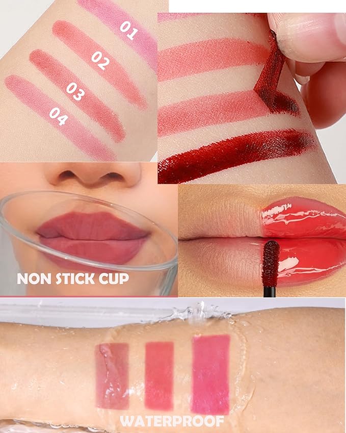 Peel Off Lip StainTattoo Lip Gloss,2 Pcs Pink Nude Red Matte Lip Liner Stain Peel Off Waterproof Long Lasting,Highly Pigmented Transfer-Proof Non-Stick Tinted Liquid Lipstick Makeup for Women-01+02