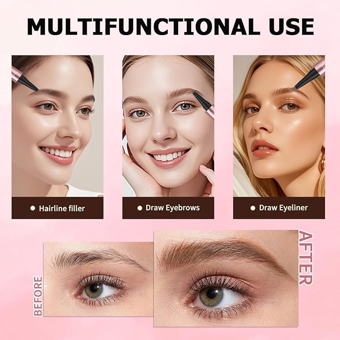 QIC Microblading Eyebrow Pen,Eyebrow Pencils for Women with 4-Fork-Tip, Waterproof Eye Brow Pencil Natural Hair-Like And Long-Lasting (Light Brown)