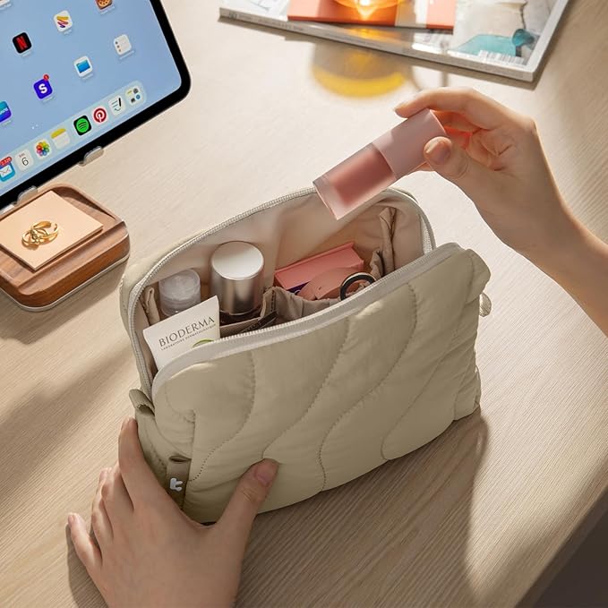 tomtoc Electronics Organizer Travel Case, Soft Puffy Organizer Bag Birthday Christmas Gifts Travel Essentials for Women Girls, Portable Accessory Tech Pouch Storage for Charger, Cord, Cable, Phone