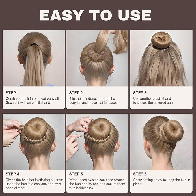 Teenitor Hair Bun Shaper Set, 4Pcs Hair Donut Bun Maker(Extra-large, Large, Medium, Small) with 20 pcs Large Bobby Pins, Tan Brown