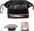 Birthday Gifts for Girls, Initial Large Makeup Bag, Personalized Double Layer Cosmetic Bag with Makeup Brush Organizer, Large Capacity PU Leather Travel Toiletry Bag Travel Stuff for Girls