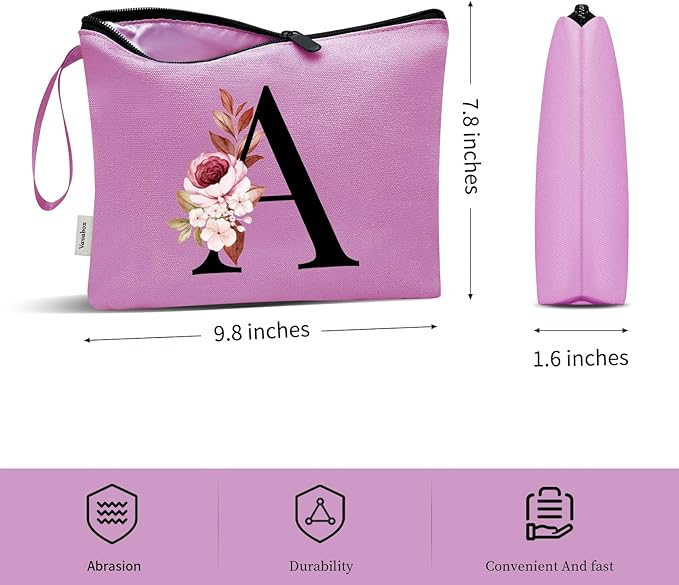 Vavabox A-Z Personalized Makeup Bag, Birthday Gifts for Women Mom, Gifts for Best Friend, Bride Bridesmaid Cosmetic bag (Z, Purple)