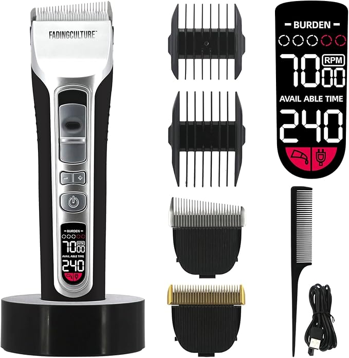 The Fadify 2.0 Cordless Hair Clippers for Men, 7000RPM Professional Barber Clippers Detachable Inclined Blade, Mens Hair Clippers Fading Culture Hair Trimmer Cutting Kit Rechargeable LCD Men Boy Gift