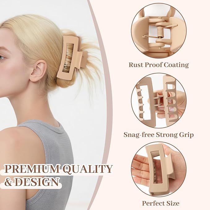 Matte Non-Slip Large Hair Clips for Women 8PCS (4 Beige+4 Black), Durable Claw Clips for Women/Girls | Gift-Ready Neutral Hair Accessories for Daily & Special Occasions
