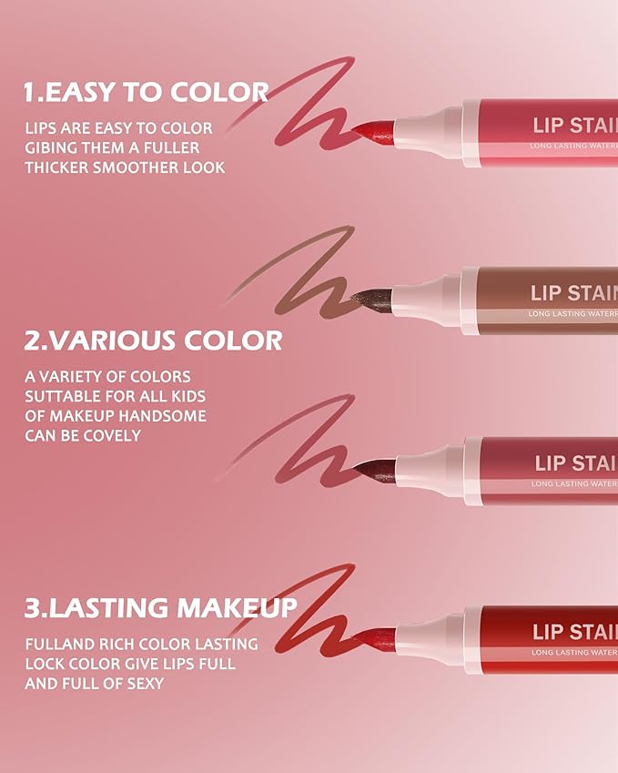 Lip Stain Makeup Pen-1Pcs Rose Pink Hydrating Lip Stain Lip Liner Pencil, Matte Color Look, Longlasting Waterproof Smudgeproof Finish,Precise Chisel Tip Smooth,Christmas Makeup Gift for Women-03