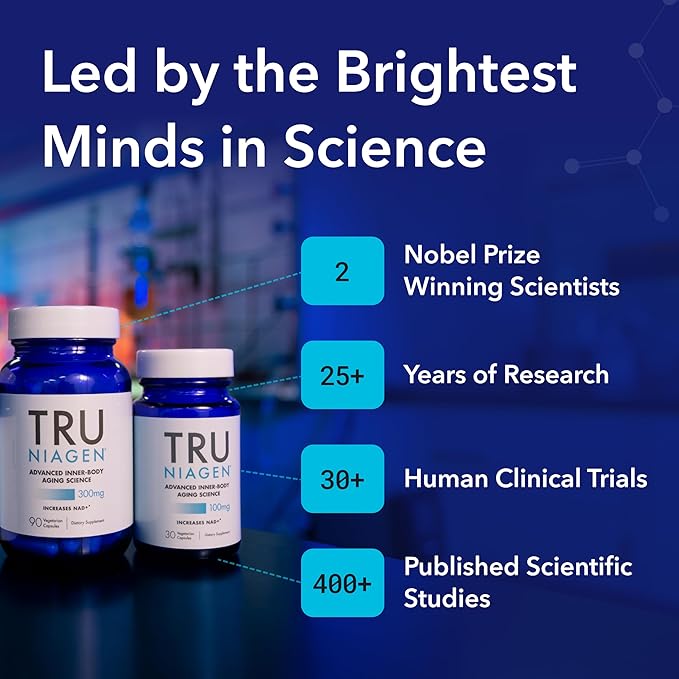 TRU NIAGEN Patented NAD+ Supplement for Anti Aging and Cell Regeneration, 300 mg Niagen, 90 Servings | Supports Cellular Energy, Brain, Muscle | Nicotinamide Riboside (NR) Take 1 Daily | 1 Bottle