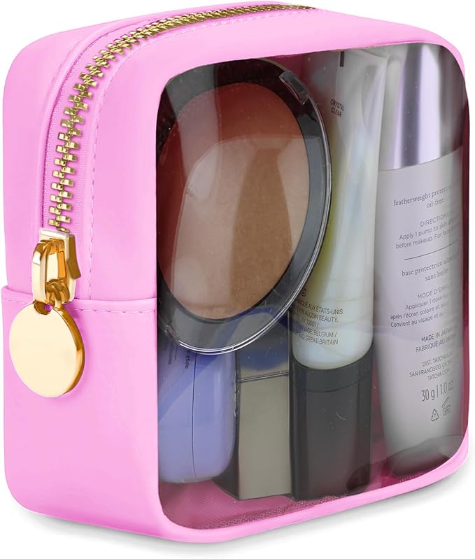 DANCOUR Clear Mini Makeup Bag for Purse Small Cosmetic Pouch Travel Organizer Transparent Toiletry Case Mini Pouch Light Pink