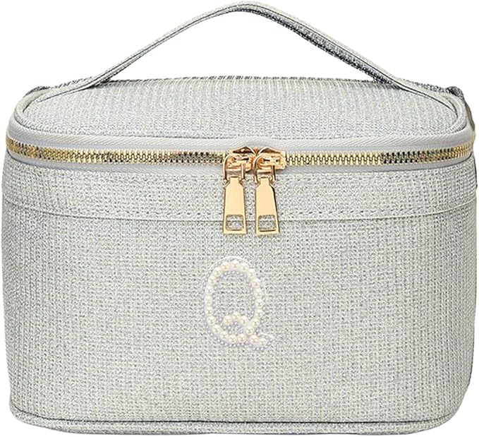 EURYNOME Makeup Bag with Custom Letter Q, Water-Resistant Travel Organizer Pouch, (8.3x5.1x5.1 Inch) Cosmetic Case for Women