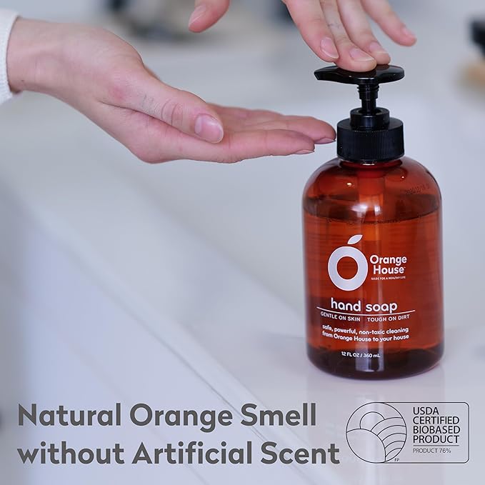 ORANGE HOUSE Liquid Hand Soap with Natural Food-Grade Orange Oil, Fresh Smell, 12 Fl Oz (3 Pack)