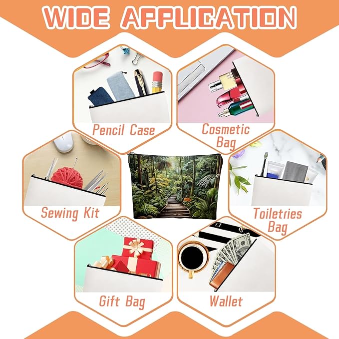 Makeup Bag Travel Cosmetic Bags Small Makeup Case Waterproof Zipper Pouch for Women Girls 7X9inches - Tropical Rainforest Walkway Surrounded By Foliage