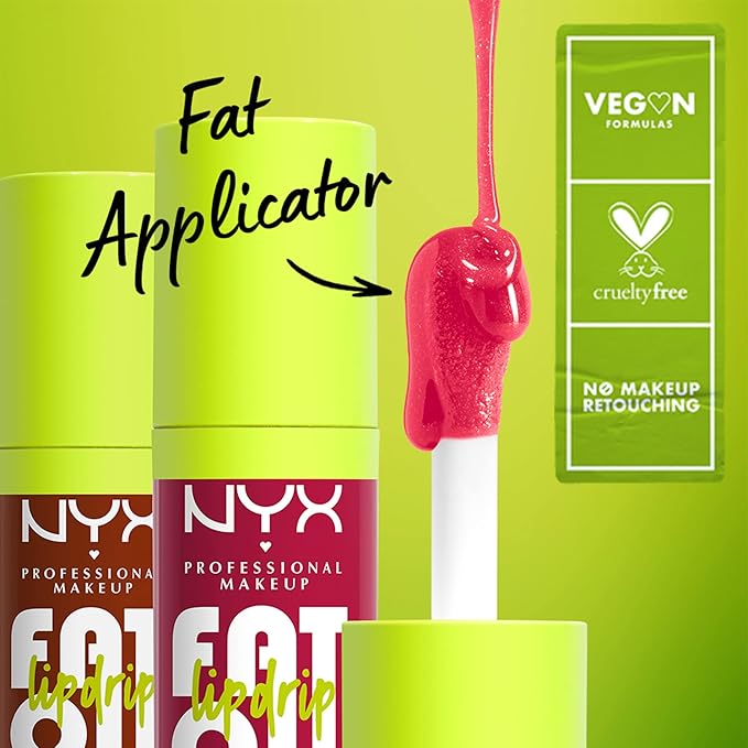 NYX PROFESSIONAL MAKEUP Fat Oil Lip Drip, Moisturizing Lip Oil Gloss, Vegan Tinted Formula, Up to 12 HR Hydration - Newsfeed (Rose Nude)