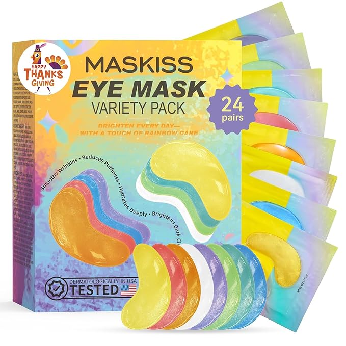 Under Eye Patches Variety Pack (24 Pairs), Eye Masks for Dark Circles Puffy Eyes Undereye Bags With 8 Colors (3 Pairs/Color), Vegan Eye Skin Care Set for Bachelorette Party Favors