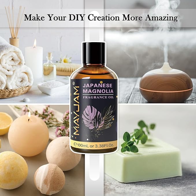 MAYJAM 100ML/3.38FL.OZ Japanese Magnolia Fragrance Oils with Glass Dropper, Essential Oils for Diffusers for Home, Long Lasting Scented Oils for Diffusers Soap Candle Making