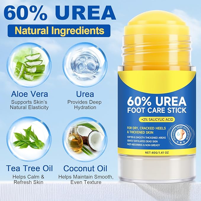 60% Urea Foot Cream, 1.41Fl Oz Foot Cream Maximum Strength Moisturizer for Dry Cracked Heels, Urea Foot Lotion Nourish Cracking Rough Dry Hands/Feet, Feet Callus Remover (2Pack)