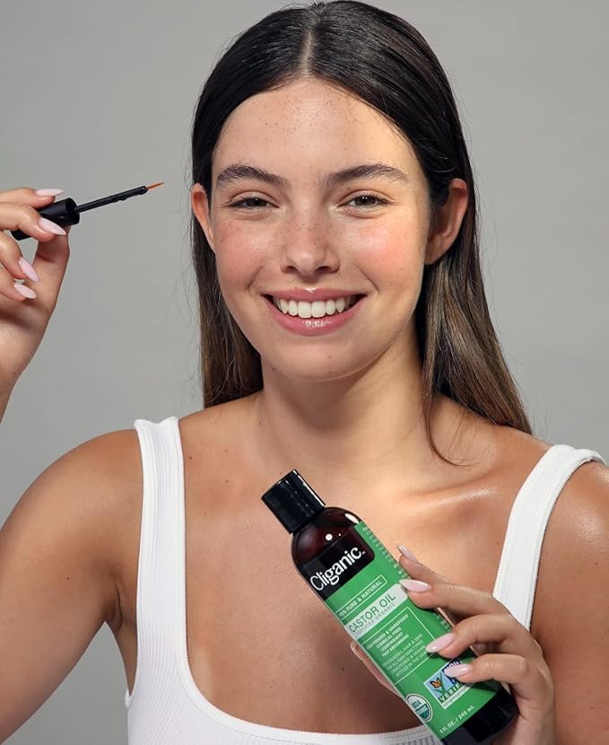 Cliganic Organic Castor Oil, 100% Pure (6oz with Eyelash Kit) - For Eyelashes, Eyebrows, Hair & Skin