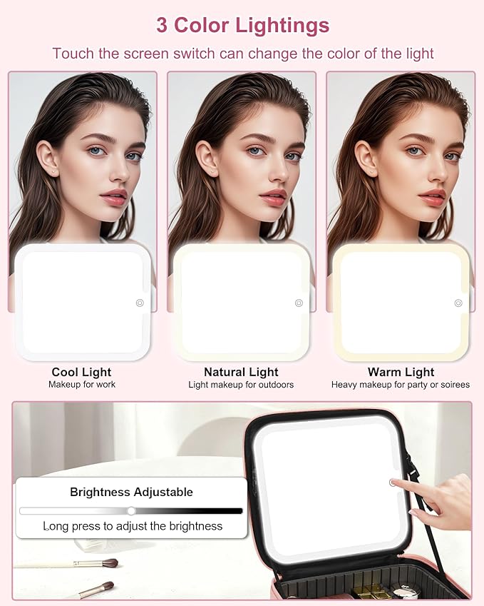 Relavel Initial Makeup Bag with LED Mirror for Women Girls, Personalized Travel Cosmetic Organizer Train Case, Birthday Gifts for Grandkids Bridesmaid Graduation Teacher Friends, Trendy Stuff, Pink I