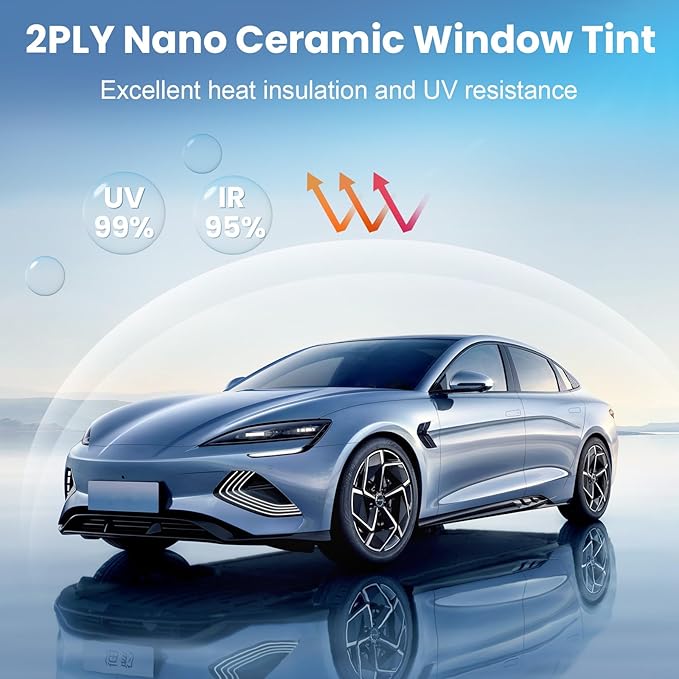 Car Window Tint 5% VLT 24" in x 100'Ft Nano Ceramic Window Tint Roll, 2 Ply Automotive Window Tint Privacy Film for Car Sun Protection, UV & Heat Blocking and Scratch Resistant