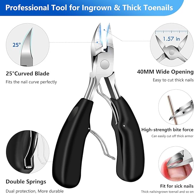 Toenail Clippers for Seniors Thick Nails, Ultra Sharp Sturdy Fingernail Toenail Clipper— Heavy Duty Ingrown Toenail Clippers, Thick Toenails with Wide Jaw, Long Handle Nail Clippers with Catcher