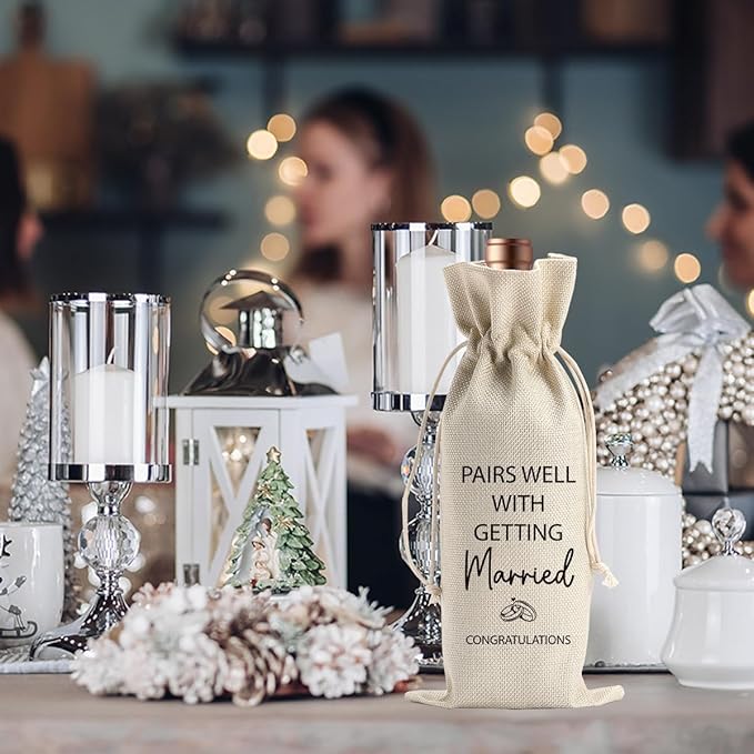 Engagement Wine Gift Bag Wedding Engaged Gifts for Newlyweds Couple Women Men Bridal Shower Gifts for Bride and Groom Pairs Well with Wedding Planning Getting Marride Wine Bags