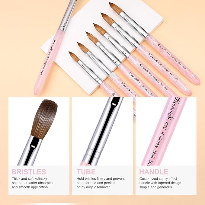 Acrylic Nail Brush Size #20, 100% Pure Kolinsky Nail Art Brushes for Acrylic Application, Sturdy Starry Handle Oval Shaped Nail Design Tools for Professional Manicure DIY, Pink