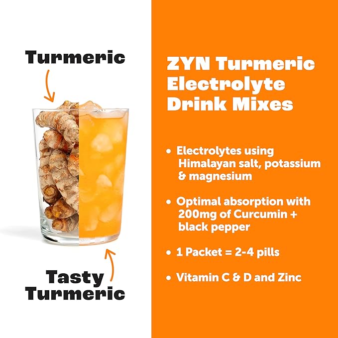 ZYN Electrolyte Drink Mix Hydration Packets, Electrolytes Powder, Hydration Packets w/Turmeric Curcumin, Vitamin C and D, Zinc, Hydrate Electrolyte Powder Packets for Wellness, Variety Pack of 32