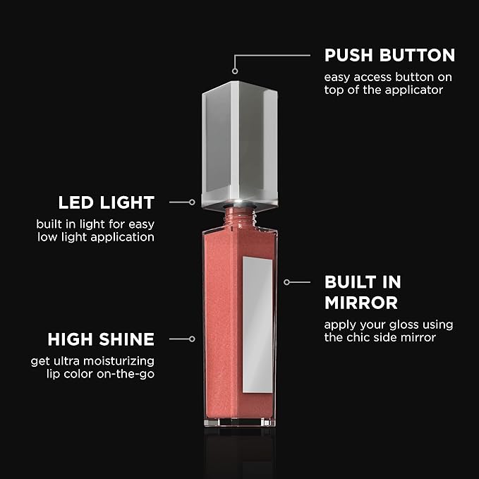 Pure Illumination Light-Up Lip Gloss with LED-Lit Applicator Brush + Side Mirror, Non-Sticky, Moisturizing Hydrating Lip Glosses with Lanolin, Jojoba Oil, & Vitamin E, Razzmatazz
