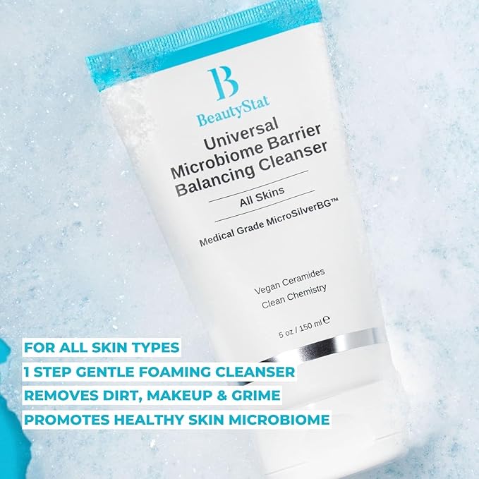 BeautyStat Brighten & Strengthen Daily Travel Starter Kit: 10ml Universal C Skin Refiner, 10ml Probiotic Moisture Boost Cream, 30ml Microbiome Purifying Cleanser, (3) Triple Action Daily Peels