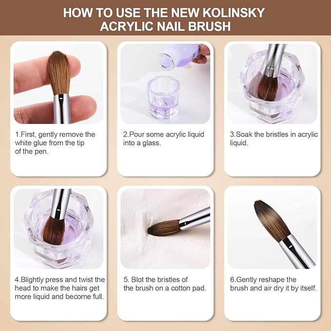 Acrylic Nail Brush Size 4, 100% Real Kolinsky Art Nail Brush for Acrylic Powder Application, Handmade Women Manicure Nail Extension Tool for Professional DIY Home Salon and Beginners