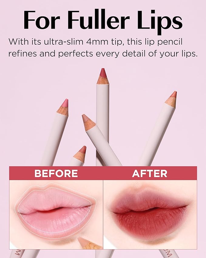THESAEM Cover Perfection Lip Pencil - Slim, Easy-Blend & Overlip Makeup, Creamy Matte Lip Liner, Long-Lasting with Built-In Sharpener (04 Taro)