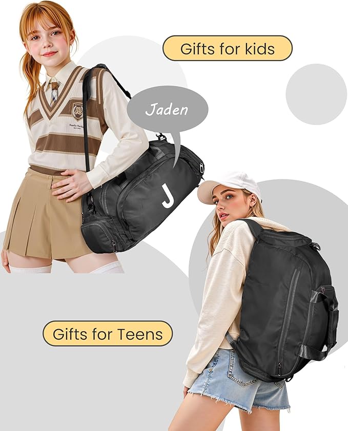 12 Year Old Boy Birthday Gifts, Initial Gym Bags with Shoe Compartment, Dance Bag for Girls, Monogram Kid Overnight Bags, Carry on Travel Duffel-Perfect for Soccer Sport (Letter D)