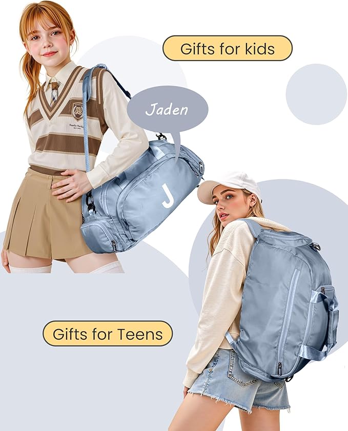 10 Year Old Girl Birthday Gifts, Initial Gym Bags with Shoe Compartment, Dance Bag for Girls, Monogram Kid Overnight Bags, Ballet Sport Gymnastics Cheer Travel Duffle (Letter W)