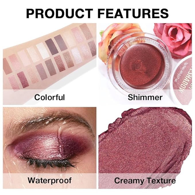 Cream Glitter Orchid Shimmer Metallic Eyeshadow Palette Makeup, Natural Single Mini Instant Holographic Eyeshadow For Women, Sombras Crema Para Ojos, Talc, Paraben & Cruelty Free, 26