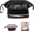 Personalized Graduation Gifts, Initial Large Makeup Bag, Personalized Double Layer Cosmetic Bag with Makeup Brush Organizer, Waterproof, Large Capacity PU Leather Toiletry Bag, Friend gifts