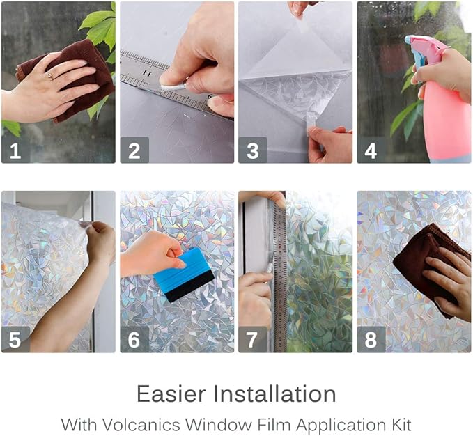 Volcanics Window Privacy Film Static Window Clings Vinyl 3D Window Decals Window Stickers Rainbow Window Film for Glass Door Heat Control Anti UV 17.5 x 157.4 Inches