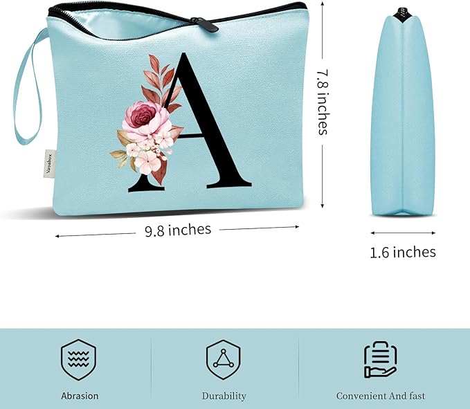 Vavabox A-Z Personalized Makeup Bag, Birthday Gifts for Women Mom, Gifts for Best Friend, Bride Bridesmaid Cosmetic bag (V, Green)