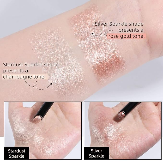 Silver Shimmer Stick, Rose Gold Undertone for Eyes, Lips, Face and Body Cream Highlight Eyeshadow, Multi-Use Diamond Like Shine, Moisturizing Formula Sheer Finish (Silver Sparkle)