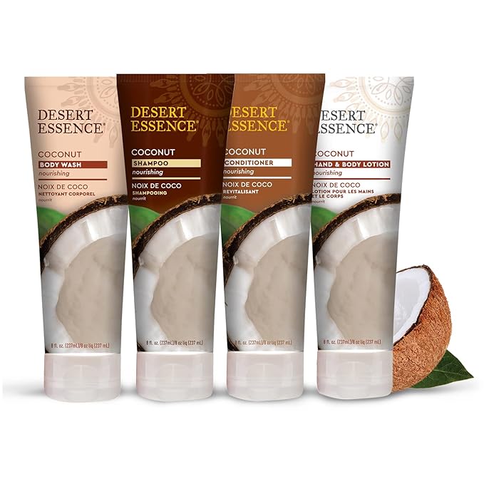 Desert Essence Coconut Conditioner - 8 fl oz - Nourishing for dry hair, smooth frizz and restore moisture and shine with Organic Coconut Oil, Shea Butter, and Sunflower Oil