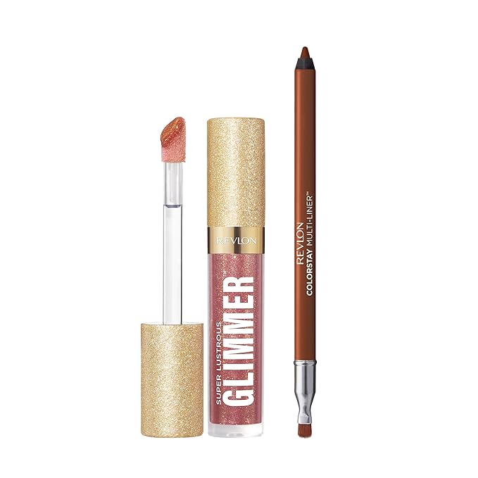 REVLON Super Lustrous Glimmer Gloss and ColorStay Multi-Liner Bundle, Glazed Almond and Off Roading, Pack of 2